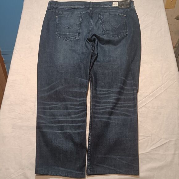 Hudson Men's 42x30 Blake Slim Straight Zip Fly Whiskering Denim Blue Jeans - Picture 2 of 7